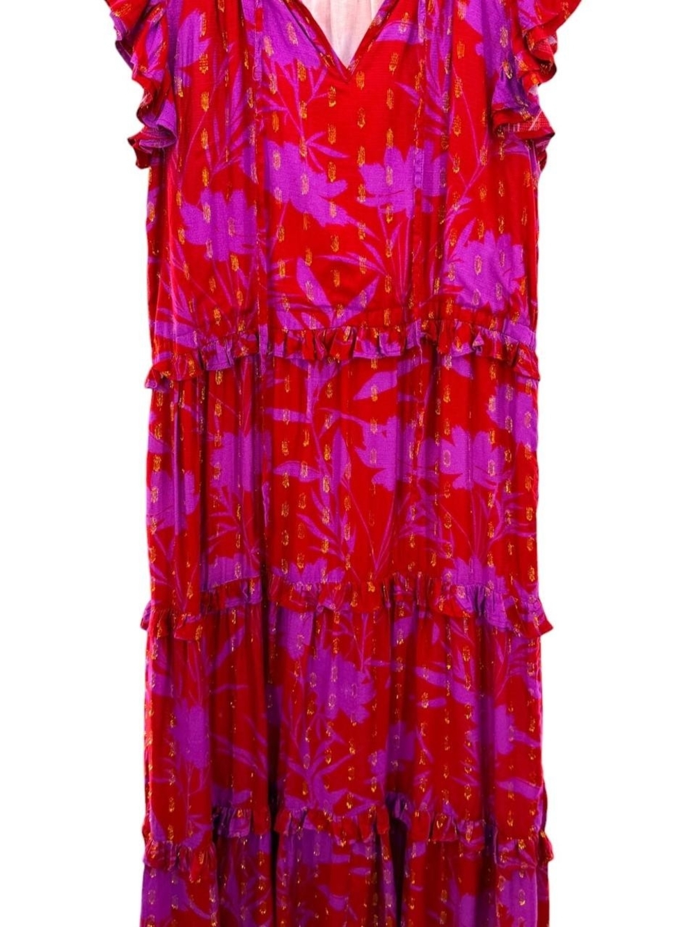 Victoria Dunn Red and Purple Floral Tiered Maxi Dress